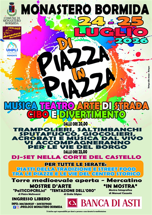 Venerdì 24 e Sabato 25 week end di musica e artisti di strada con "Di piazza in piazza"
